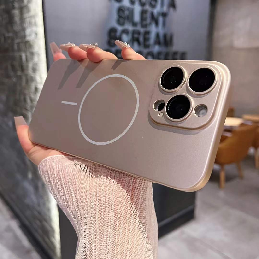 Slim Matte Fine Ring Metallic Glossy Strong Magnetic PC Phone Case For iPhone 16ProMax 16 15 14 13 12 11 Hand Feel Hard Full Cover
