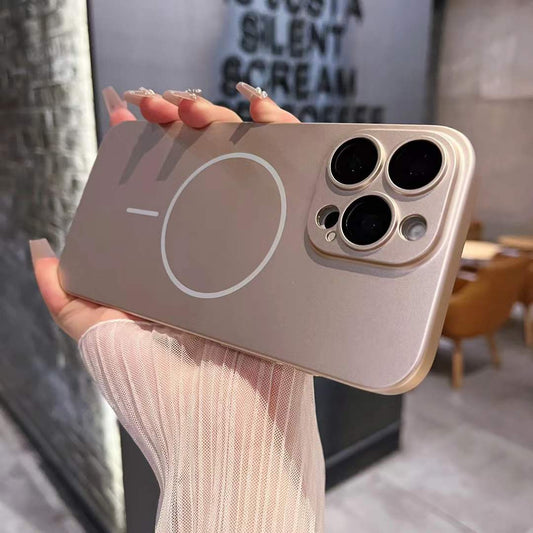 Slim Matte Fine Ring Metallic Glossy Strong Magnetic PC Phone Case For iPhone 16ProMax 16 15 14 13 12 11 Hand Feel Hard Full Cover