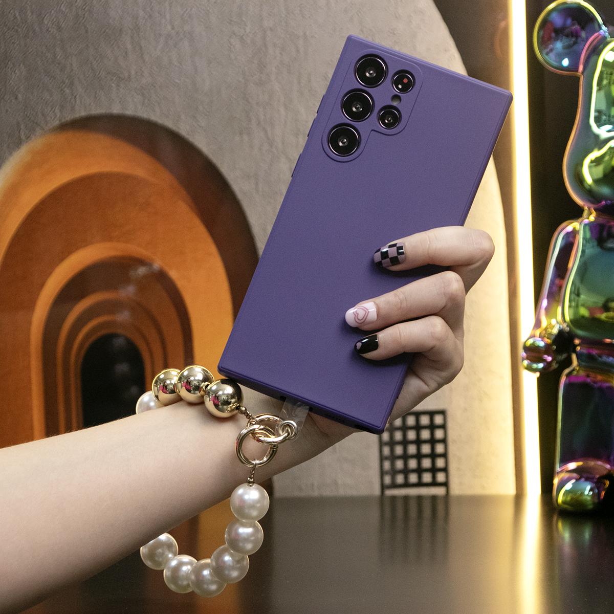 Liquid Silicone Matte Shockproof Phone Case with Pearl Metal Lanyard For Samsung S25 S24 S23 S22 S21 Note20 Camera Protect Soft Cover