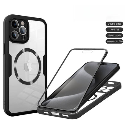 For iPhone 16E 16ProMax 16 15 14 13 Strong Magnetic Phone Case, Double Side 360 Full Protection, HD PET Screen Protector Acrylic Shockproof Hand Feel Hard Full Cover