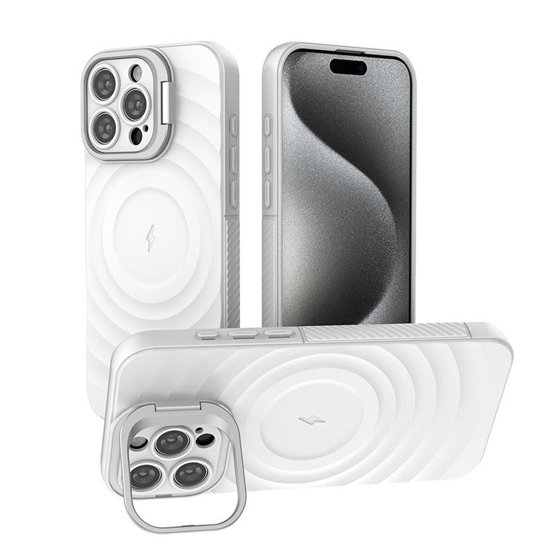 Matte Ripple Pattern Magnetic Phone Case with Camera Kickstand For iPhone 16ProMax 16 15 14 13 Skin Feel Shockproof Soft Full Cover