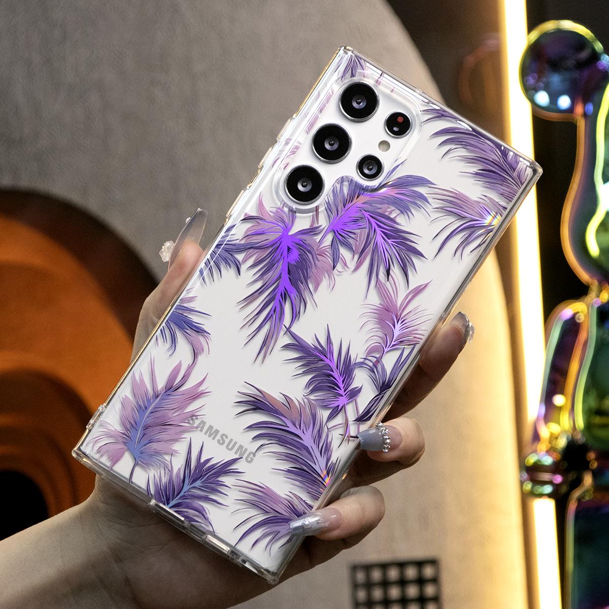 Luxury Clear Elegant Shockproof Acrylic Hard Phone Case For iPhone 16 15 14 13 12 11 With Flowers, Glitter Plating Floral Design Hard Back Cover Phone Case