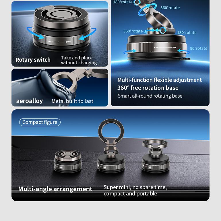 Upgrade Three-axis Flexible Alloy 360° Magnetic Vacuum Adsorption Double-sided Fold Rotating Multi-angle Strong Suction, Stable Holder, Hands Free Automobile, Adjustable Mount for All Phones