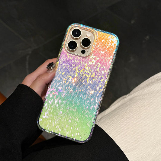 Stylish Glitter Laser Aurora Grid Pattern Phone Case For Samsung S25 S24 S23 S22 Ultra Plus FE Colorful Shining Clear Back Cover