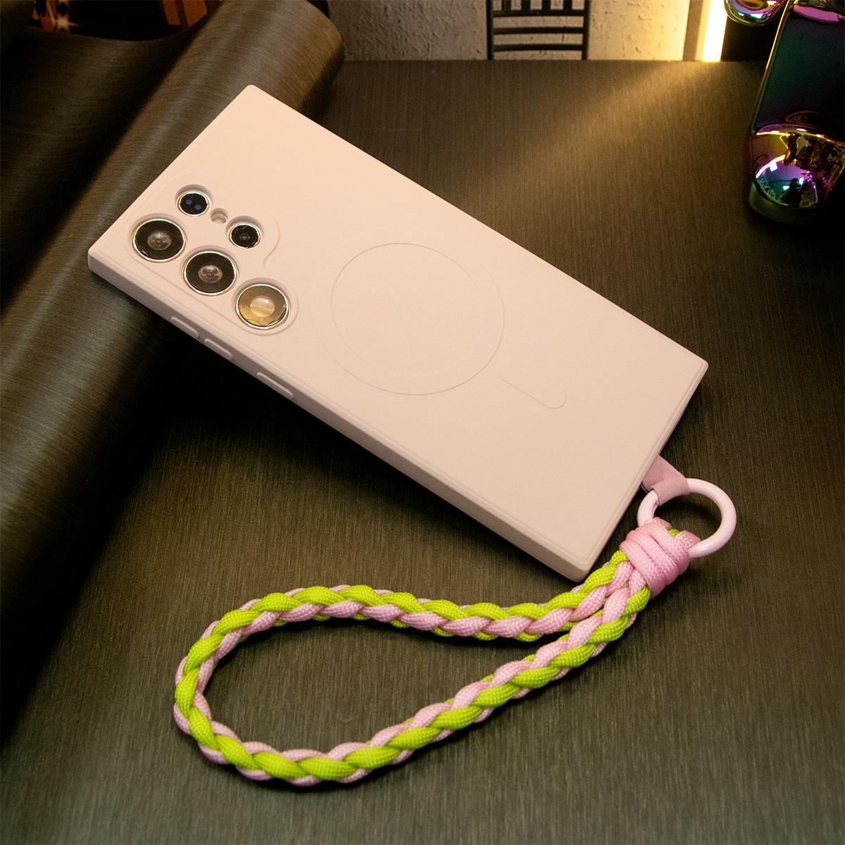 Strong Magnetic Phone Case With Woven Wristband For Samsung S25Ultra S25 S24 S22 S23 S24FE A15 A35 A55, Soft Liquid Silicone Shockproof Phone Case With Microfiber Lining