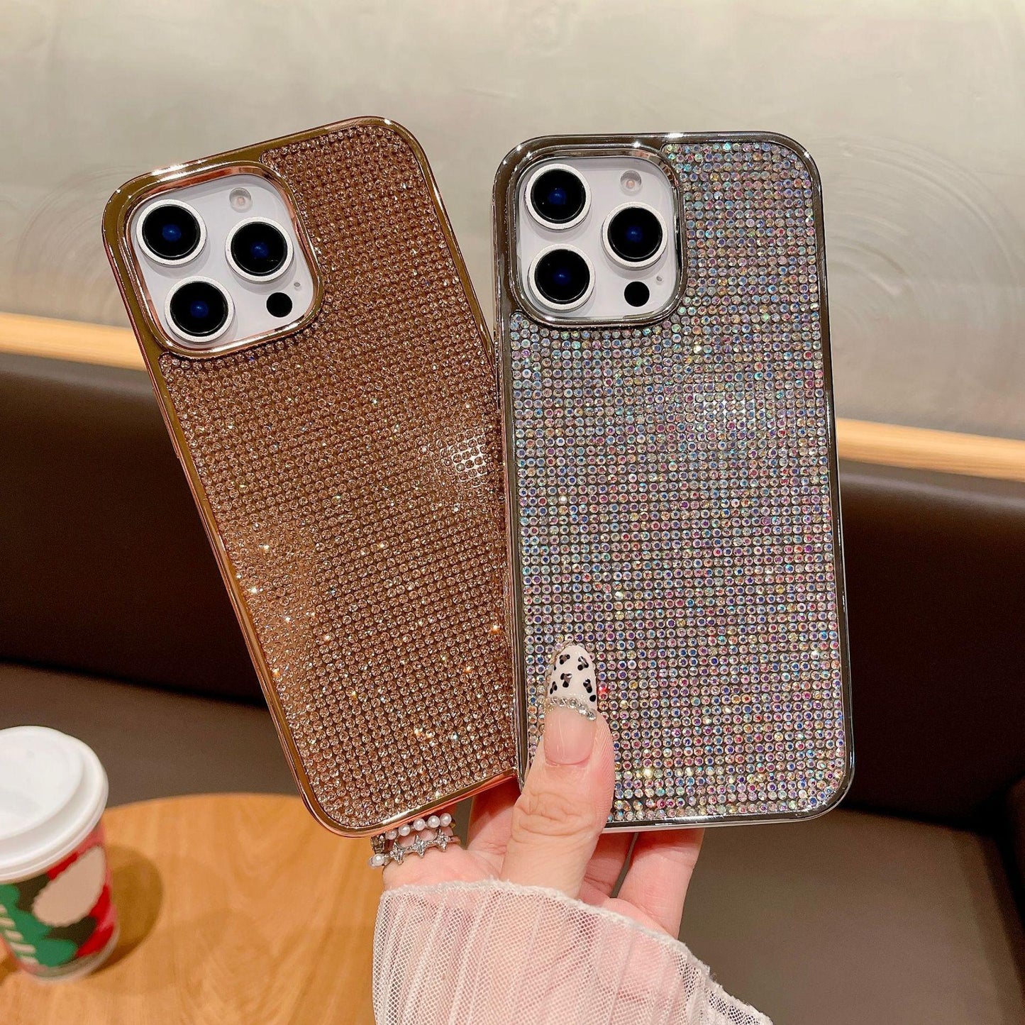 Luxury Rhinestone Glitter Plating Slim PC Phone Case For iPhone 16ProMax 15 14 13 Hard Full Cover