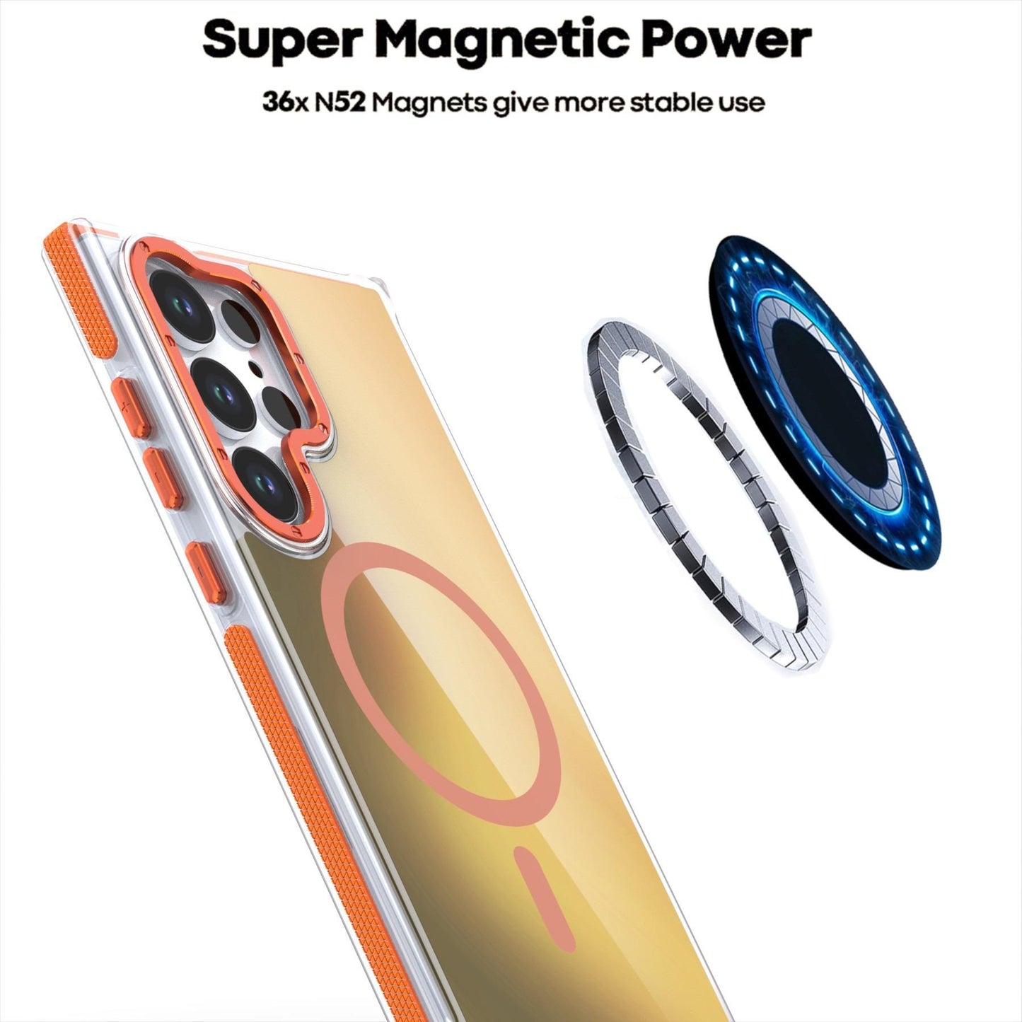 Laser Gradient Chameleon Strong Magnetic Wireless Charging Phone Case For Samsung S25Ultra S25 S24 S23 S22 S21FE A06 A15 A16 A25 A35 A36 A53 A54 A55 Metal Frame Acrylic Shockproof Hard Cover