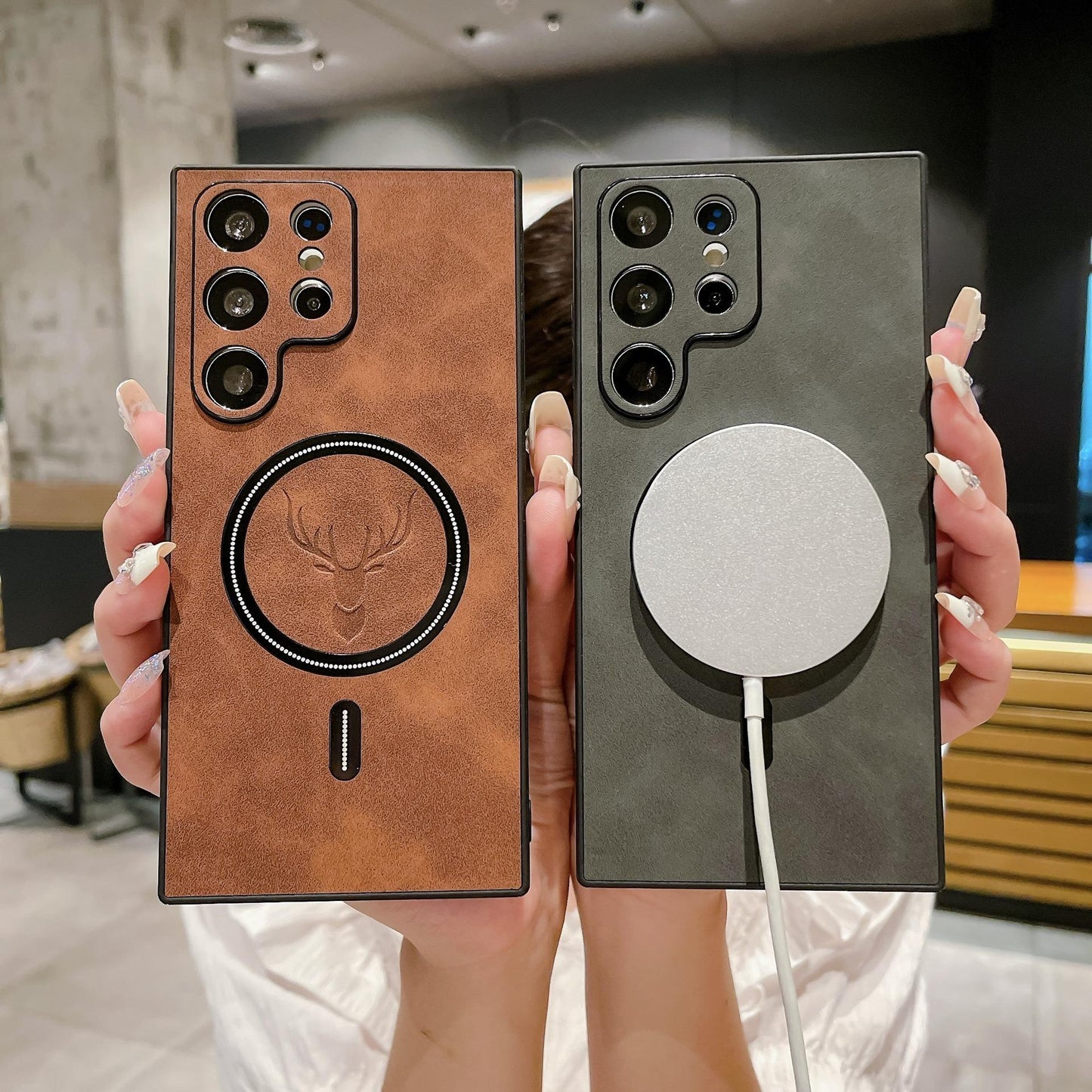 For Samsung S25Ultra S25Edge S24 S23 S22 S21 Note20 Case, Deer Pattern Matte Suede Leather Magnetic Shockproof Anti-Slip Hard Phone Case