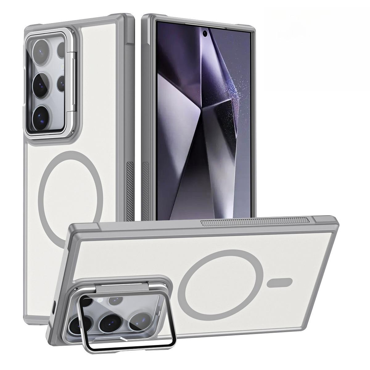 For Samsung S25Ultra S25 S24 S23 S21FE S20FE Strong Magnetic Phone Case, Glass Camera Kickstand Protection, Matte Case Acrylic Four Corner Shockproof Bumper Hand Feel Hard Full Cover