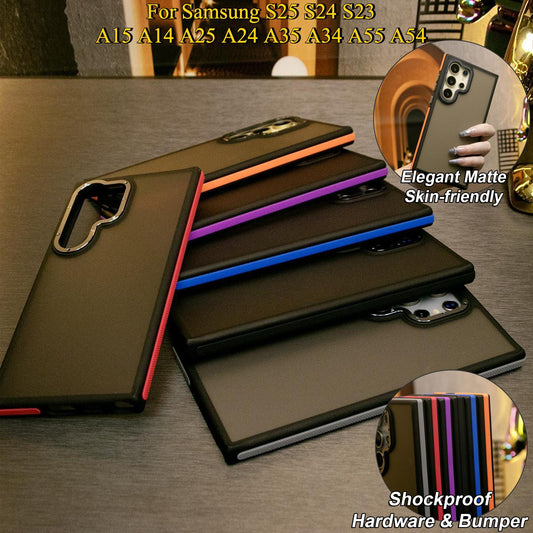 For Samsung S25Ultra S25 S24 S23FE A15 A14 A25 A24 A34 A35 A54 A55 Phone Case, Metal Camera Protection, Elegant Matte Case Shockproof Bumper Hard Full Cover