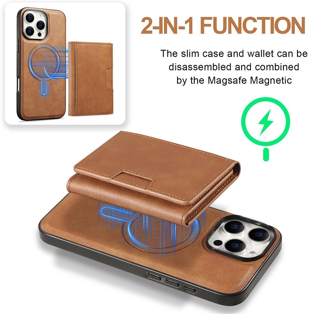 For iPhone 16ProMax 16 15 14 13 12 Leather Phone Case with Strong Magnetic Triple Fold Wallet, Anti-Fall Card Bag Kickstand for Magsafe Shockproof Business Hard Full Cover
