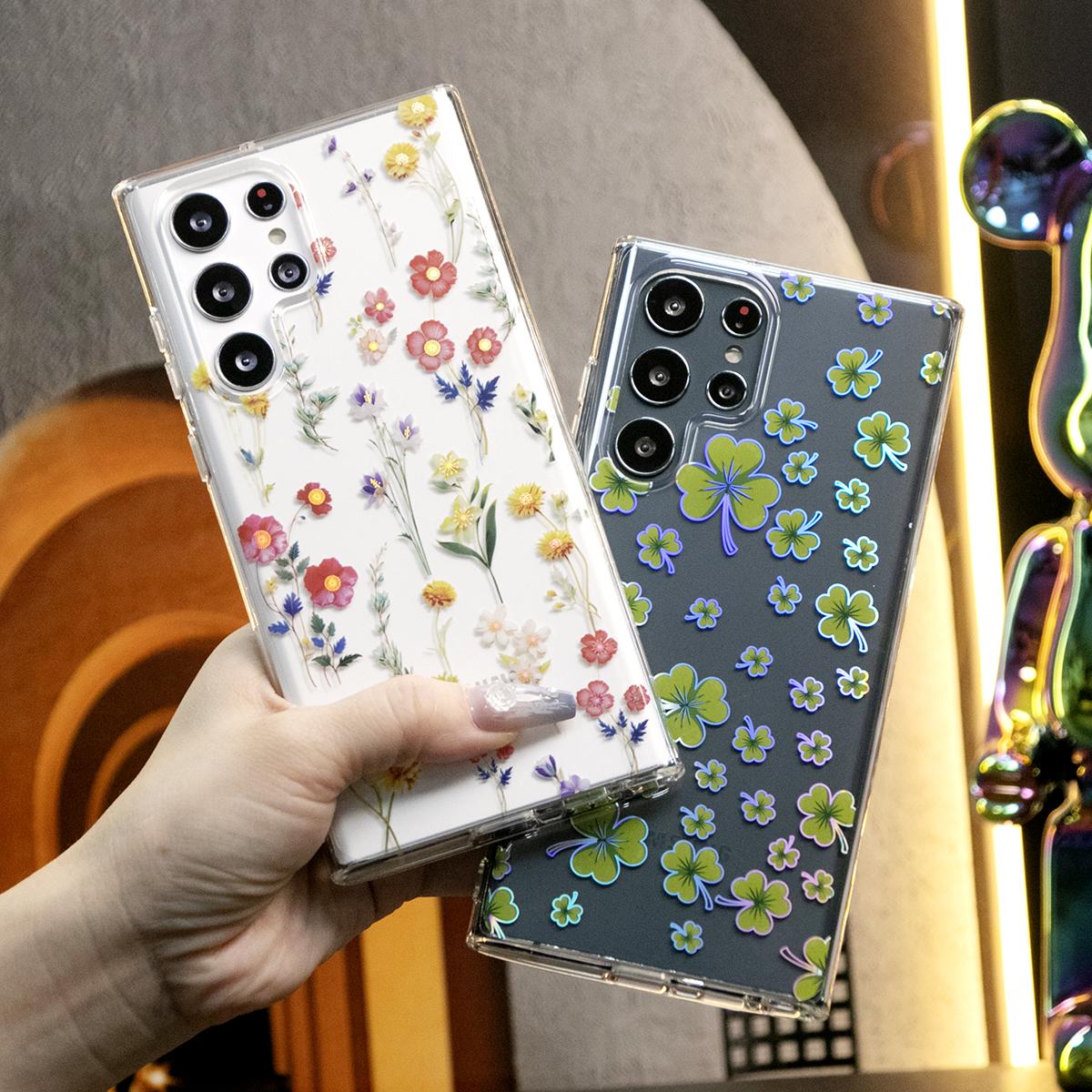 Luxury Clear Elegant Shockproof Acrylic Hard Phone Case For iPhone 16 15 14 13 12 11 With Flowers, Glitter Plating Floral Design Hard Back Cover Phone Case