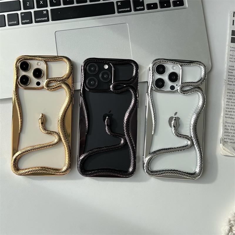 Plating Heat Dissipation Shockproof Snake Pattern Hollow Out Cooling Phone Case For iPhone 16ProMax 15 14 13 12 11 Soft Full Cover