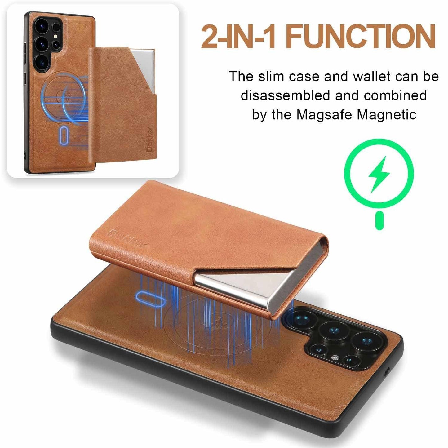 For Samsung S25 S24 S23 A16 A15 A36 A35 A56 A55 A53 Leather Phone Case with Strong Magnetic Wallet, Anti-Fall Card Bag Kickstand for Magsafe Shockproof Business Hard Full Cover