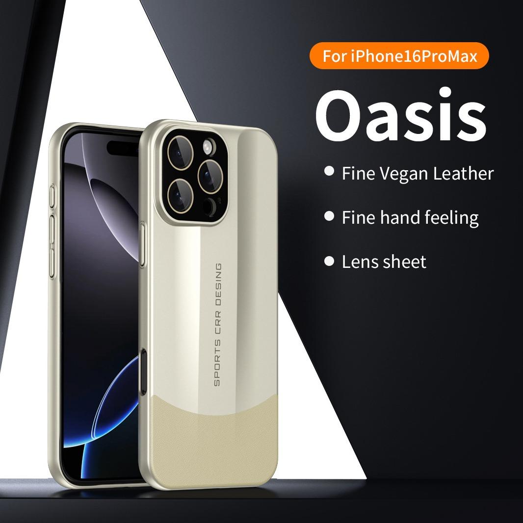 Premium PC Leather Two-tone Len Protector Shockproof Phone Case For iPhone 16ProMax 15 14 13 12 Hard Full Cover
