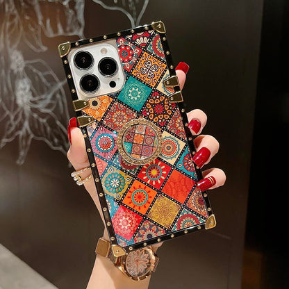 Luxury Glitter Vintage Flower Case for iPhone 16ProMax 16 15 14 13 12 11 Plus Pro Max Fashion Geometric Square Case Back Cover