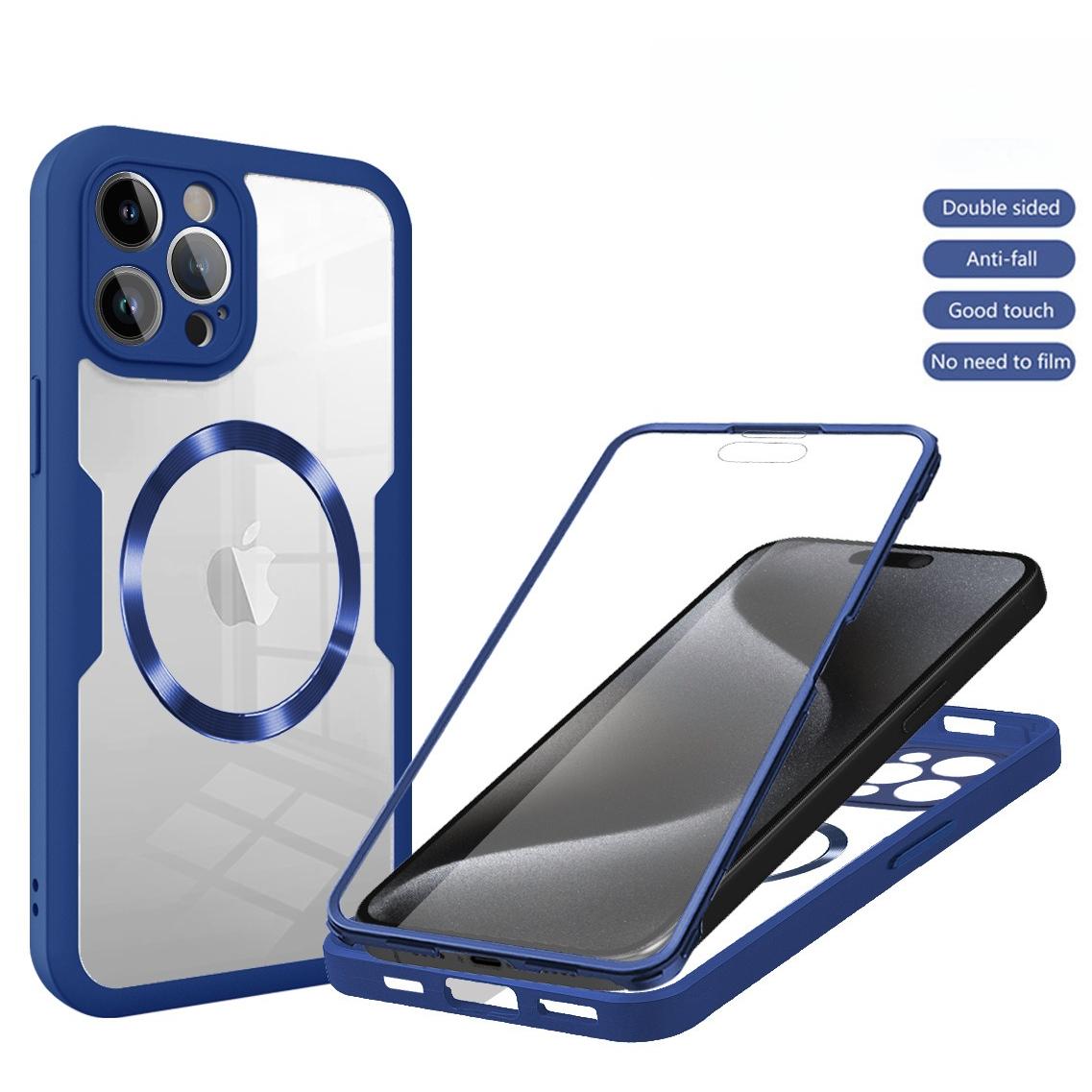 For iPhone 16E 16ProMax 16 15 14 13 Strong Magnetic Phone Case, Double Side 360 Full Protection, HD PET Screen Protector Acrylic Shockproof Hand Feel Hard Full Cover