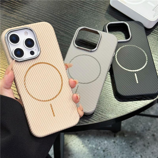 Carbon Fiber Matte Strong Fine Coil Magnetic Camera Hardware Shockproof Phone Case For iPhone 16ProMax 15 14 13 Support Wireless Charging Hard Full Cover