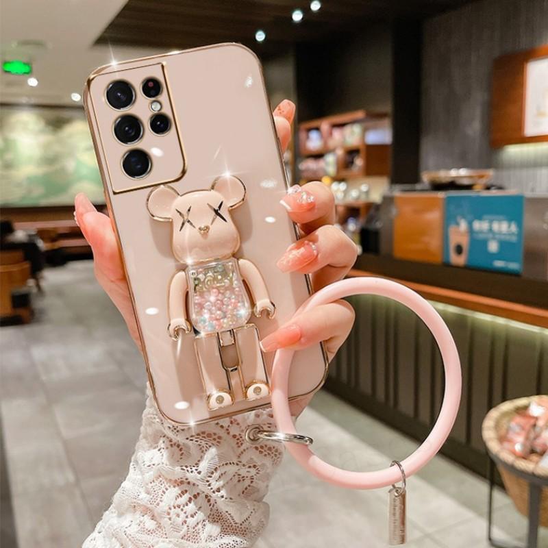 Plating Candy Bear Popstand Phone Case for Samsung Galaxy S25Ultra S25Plus S25 S24Ultra S24Plus S24 S24FE