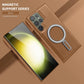 Luxury Full Leather Glossy Kickstand Phone Case For Magsafe For Samsung S25Ultra S25+ S25 S24FE S24 Ultra S23 S22 Ultra Plus Metal Ring Magnetic Metal Holder Shockproof Stand Back Cover