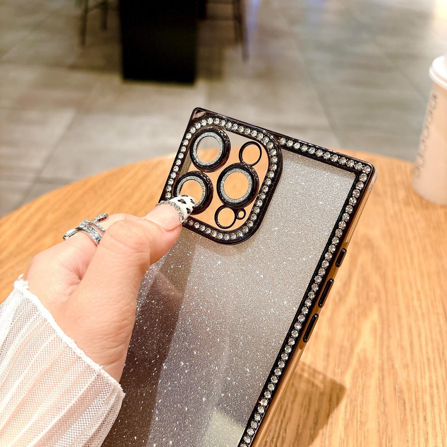 Glitter Rhinestone Clear TPU Square Phone Case with Len Protector For iPhone 16ProMax 15 14 13 Transparent Bumper Shockproof Soft Full Cover