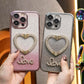 Glitter Transparent Gradient Diamond Love Heart Holder Plating Phone Case For iPhone 16 15 14 13 12 Pro Max Clear Soft TPU Back Cover