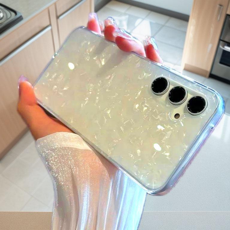 For Samsung S25Ultra S25 S24 S23 S22 S21 Note20 A16 A15 A14 A25 A24 A35 A34 A54 A55 Phone Case, Luxury Pearl Shell Pattern Acrylic Slim, Full Camera Protection Non-Yellowing Hard Cover