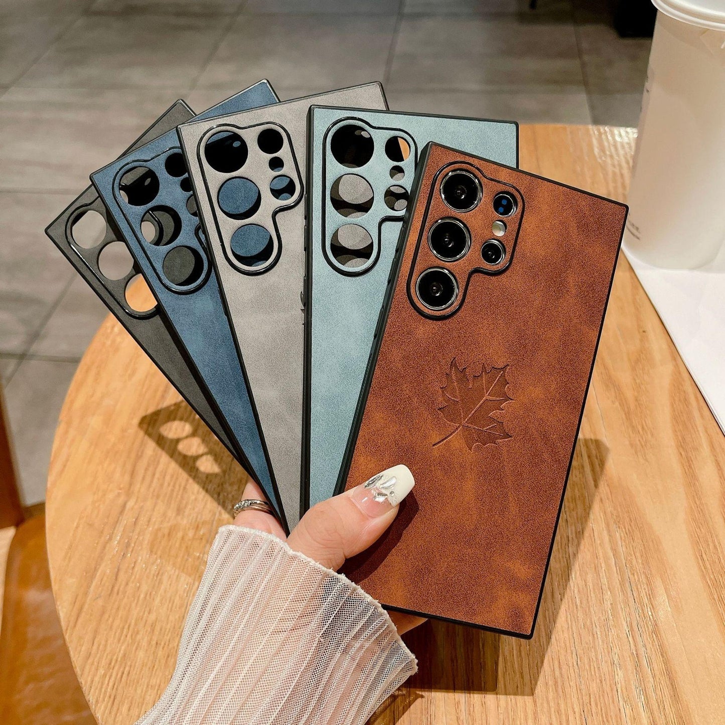 For Samsung S25Ultra S25Edge S24 S23 S22 S21 Note20 A16 A26 A36 A55 A56 Case, Maple Leaf Pattern Matte Suede Leather Shockproof Hard Phone Case
