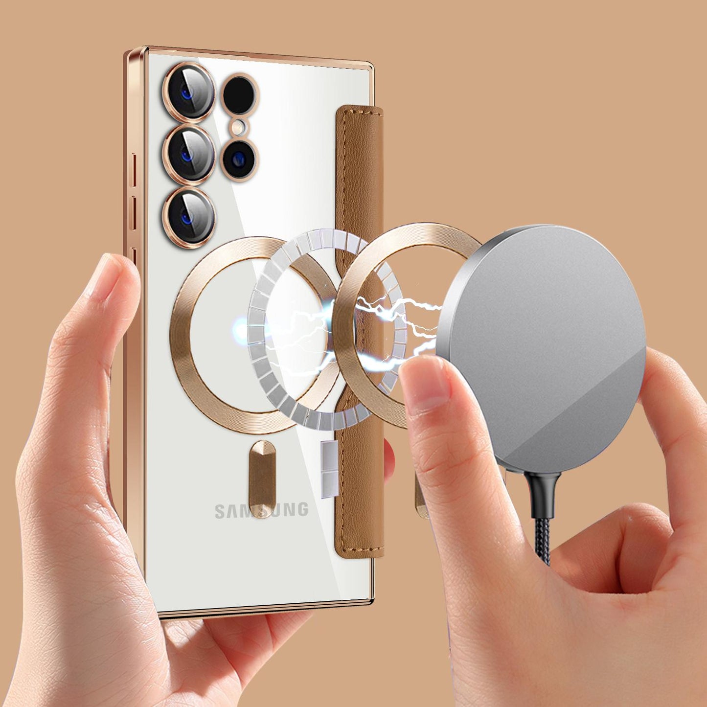 Magnetic Suction Flip Leather Case For Samsung S25 S24 S23 S22 for Magsafe Case High Leather Equipped With Lens Film Case
