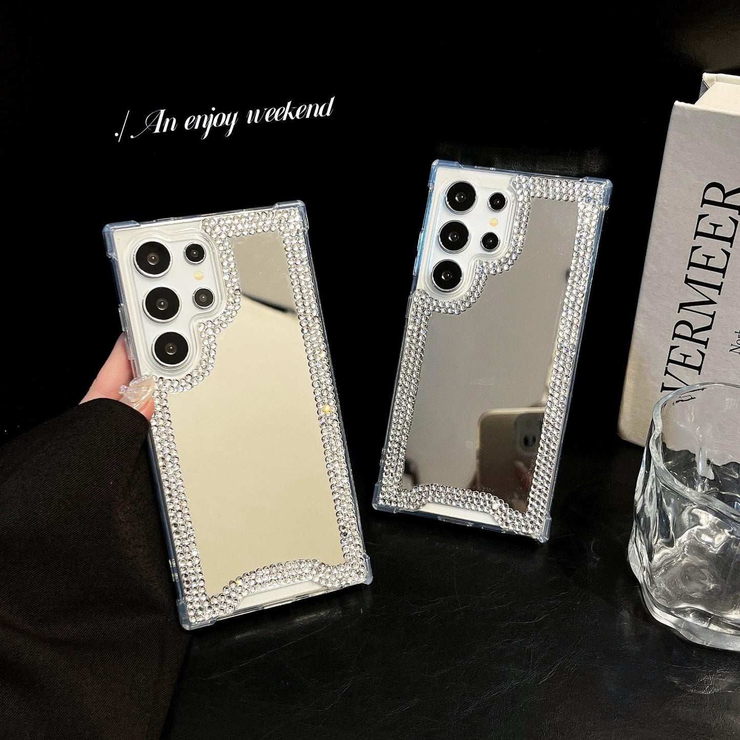 For Samsung S25Ultra S25 S24 S23 S22 S21 Phone Case, Luxury Glitter Rhinestone Mirror Plating Acrylic, Camera Protection Hard Full Cover