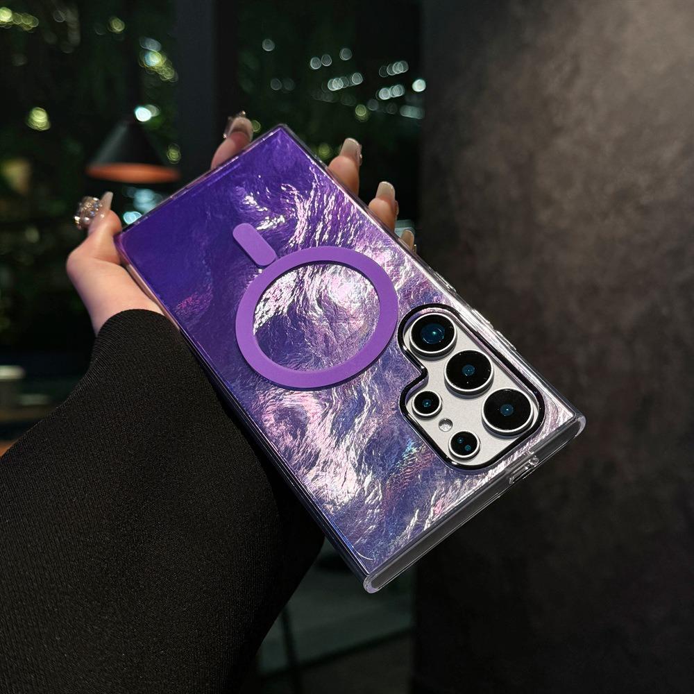 Glacier Gradient Laser Glitter Strong Magnetic HD Transparent PC Slim Phone Case For Samsung S25Ultra S25 S24 S23 S22 Shockproof Hard Full Cover
