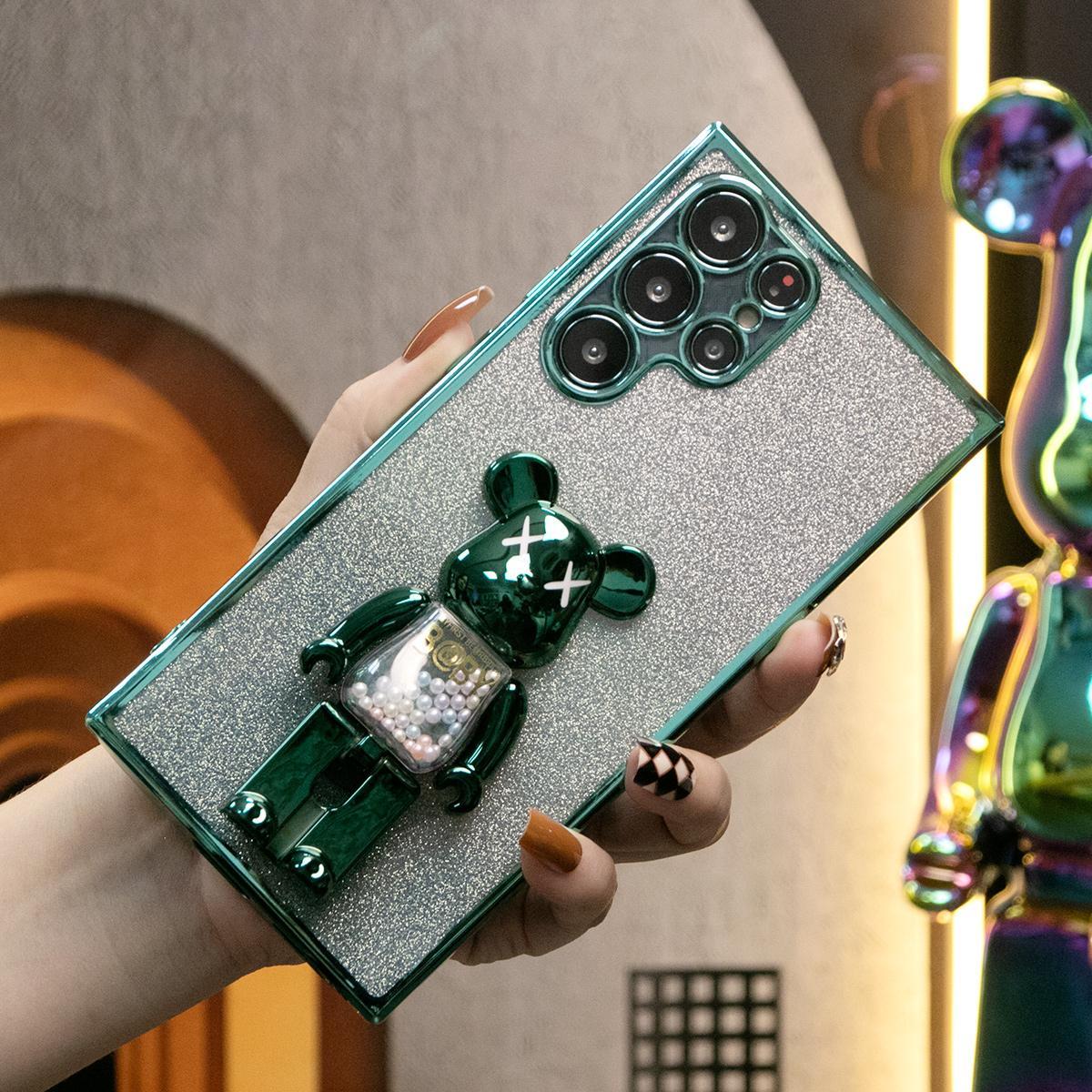 Luxury Plating 3D Candy Bear Glitter Clear Gradient TPU Plating Shockproof Soft Phone Case For Samsung S25 S24 S23 S22 S21 Note20