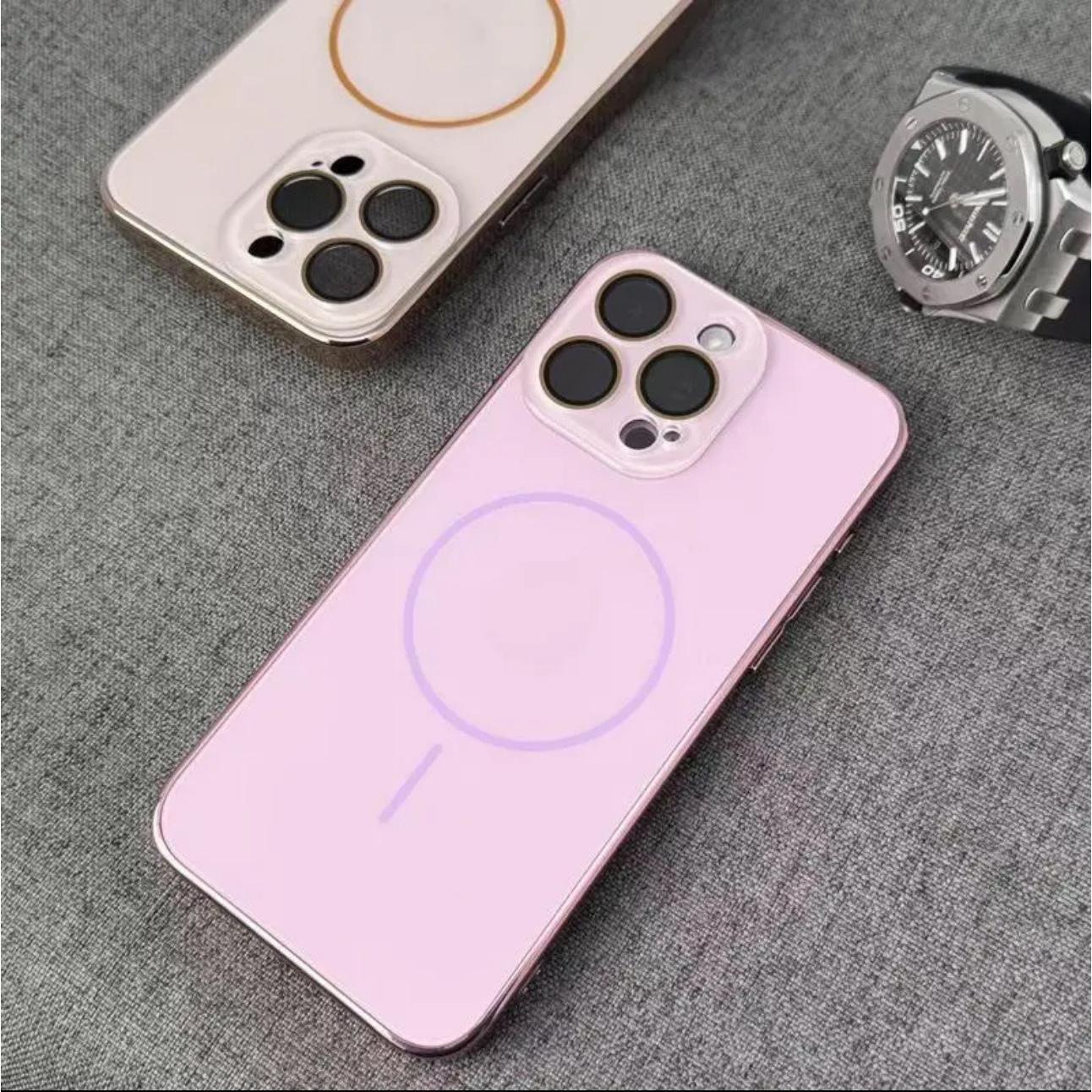 AG Glass Plating Fine Ring Strong Magnetic Phone Case With Len Protector For iPhone 16ProMax 15 14 13 12 11, Phone Handfeel Hard Full Cover