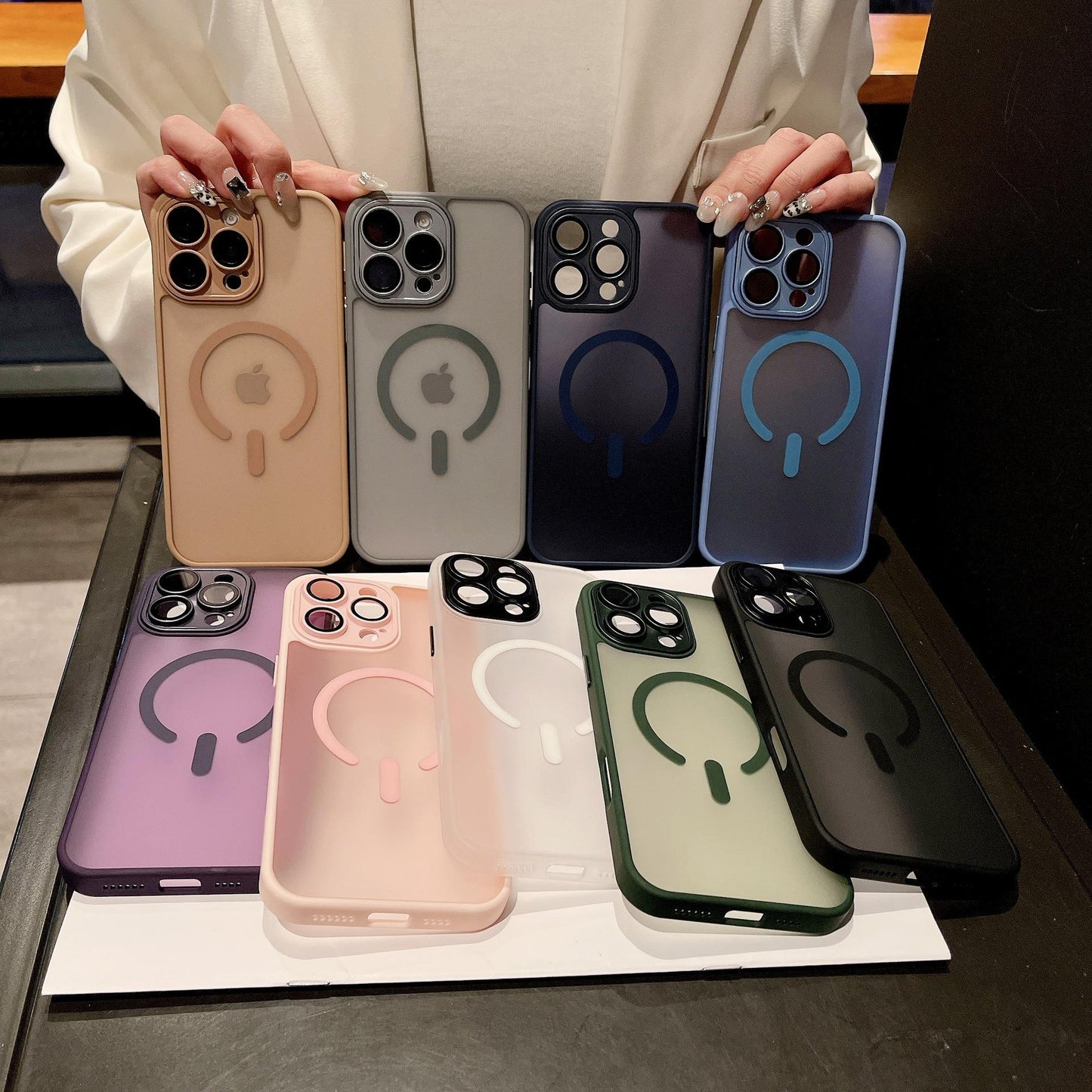 For iPhone 16ProMax 16 15 14 13 12 11 Plus Pro Max Phone Case, Matte Transparent C Pattern Magnetic Acrylic Slim, Camera Len Protector Cover Protection Hard Full Cover