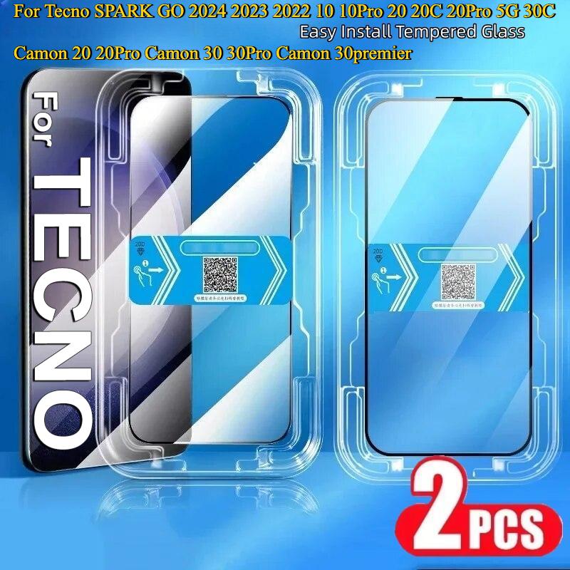 2pcs HD Install Tool Accessories Glass Tempered Film For Tecno SPARK GO 2024 2023 2022 10 10Pro 20 20C 20Pro 5G 30C Camon 20 20Pro Camon 30 30Pro Camon 30premier Screen Protector