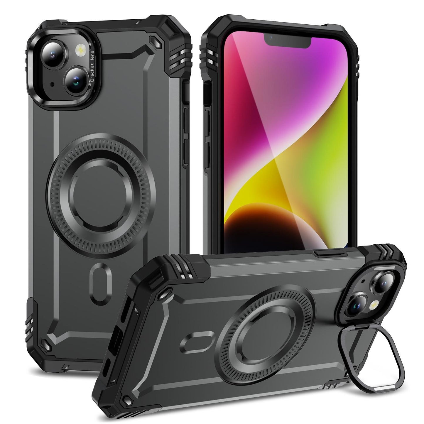 Anti-Dust Four Corner Anti-Fall Heavy Duty Protection Shockproof Strong Magnetic Phone Case With Camera Kickstand for iPhone 16ProMax 16 15 14 13 12 11 XR Hard Full Cover