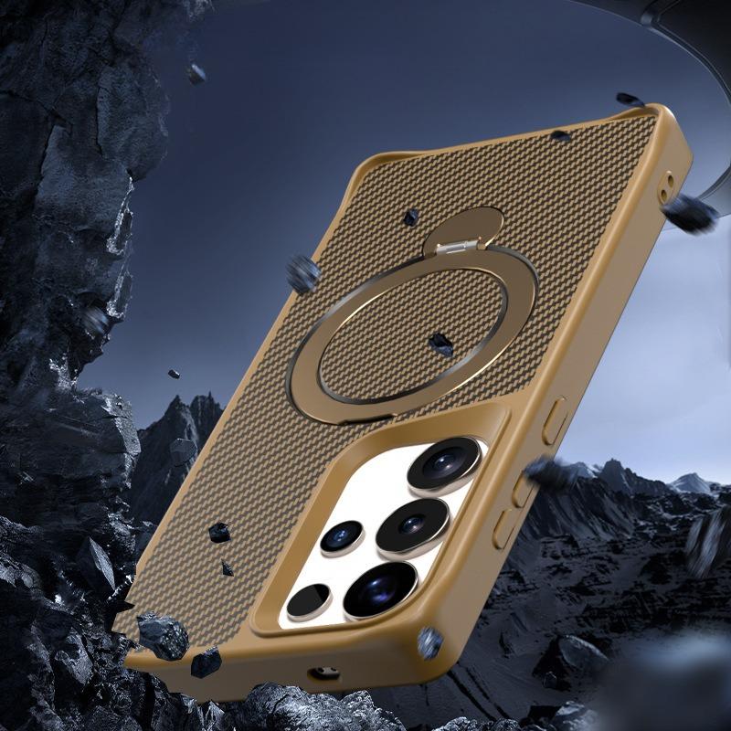 Carbon Fiber Pattern Slim PC Strong Magnetic Phone Case with 360 Rotating Metal Kickstand For Samsung S25Ultra S25Plus S25 S24 S23 A16 A26 A36 A56 Skin Feel Bumper Shockproof Hard Full Cover