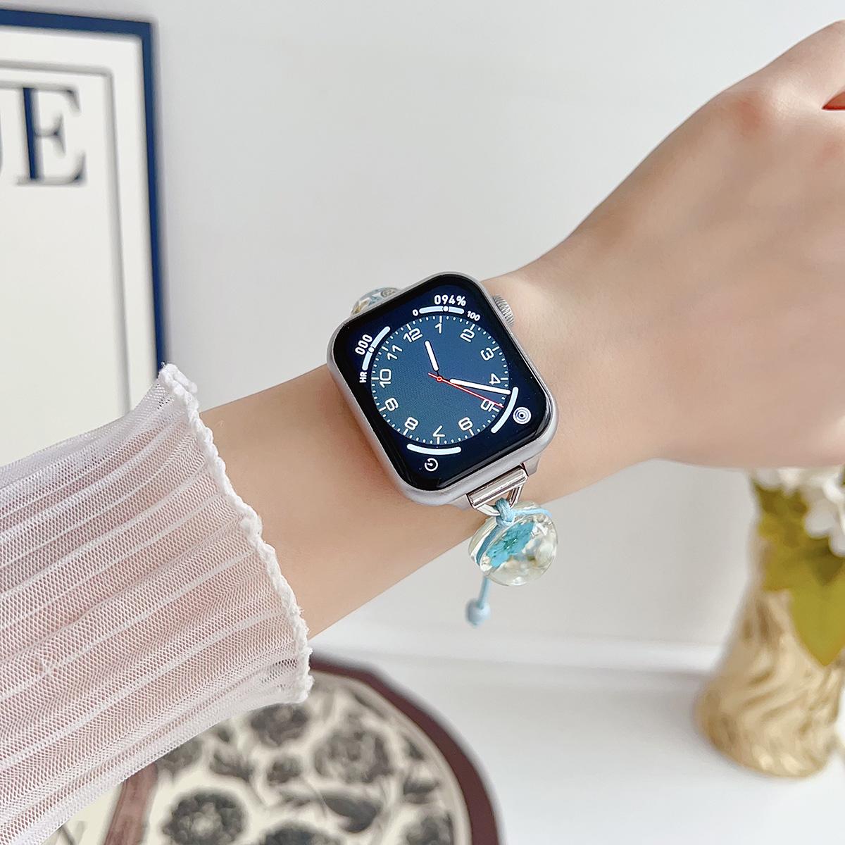 Crystal Flower Chain Metal Strap for Apple Watch 44mm Band 45 42 38 41 Ultra 49mm Link Bracelet for IWatch Series 9 8 7 6 SE 5 4