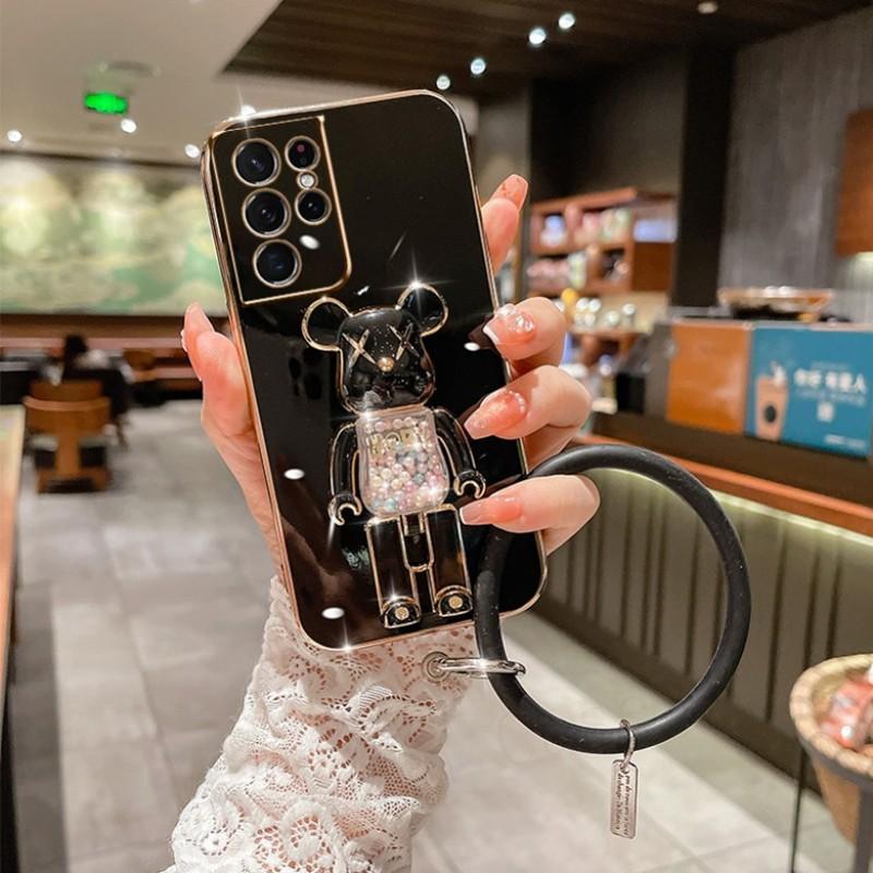 Plating Candy Bear Popstand Phone Case for Samsung Galaxy S25Ultra S25Plus S25 S24Ultra S24Plus S24 S24FE