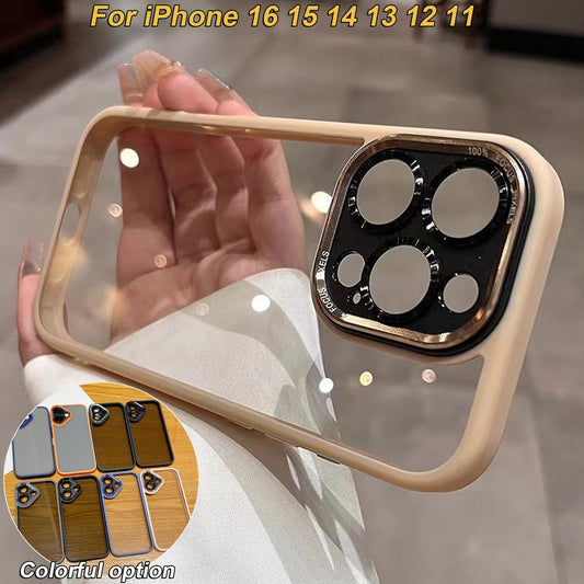 Crystal High Definition Clear Phone Case For iPhone 16ProMax 16 15 14 13 12 11 Pro Max Plus Transparent HD Metal Len Protection Hardware Hard Full Cover