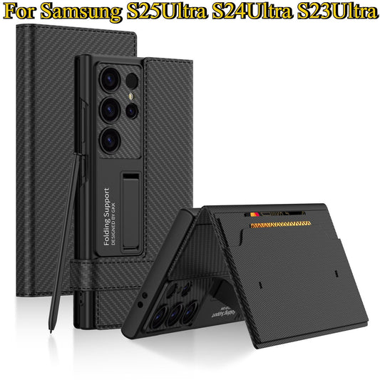 For Samsung S25Ultra S24Ultra S23Ultra Case, Men Boy Business Leather Full Cover Hard Card Holder Wallet Phone Case with Slim Stand, Luxury Elegant Case Camera Protection Shockproof Cover
