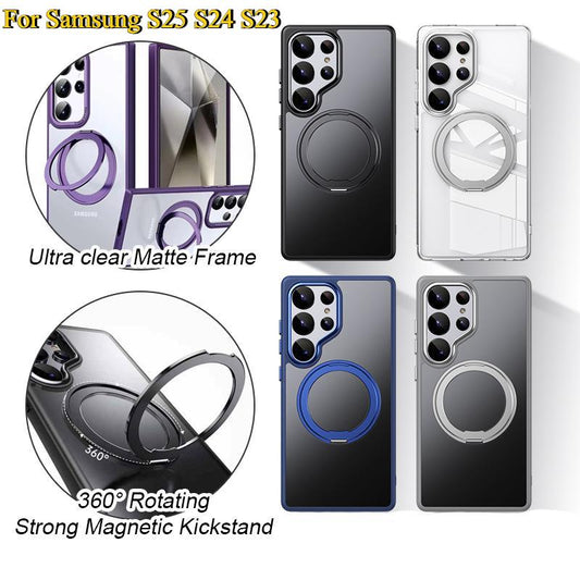360 Degree Rotation Stand Holder Matte Ultra Clear Strong Shockproof Magnetic Phone Case Wireless Charging For Samsung S25Ultra S25 S24 S24Plus S24Ultra S23Ultra S23