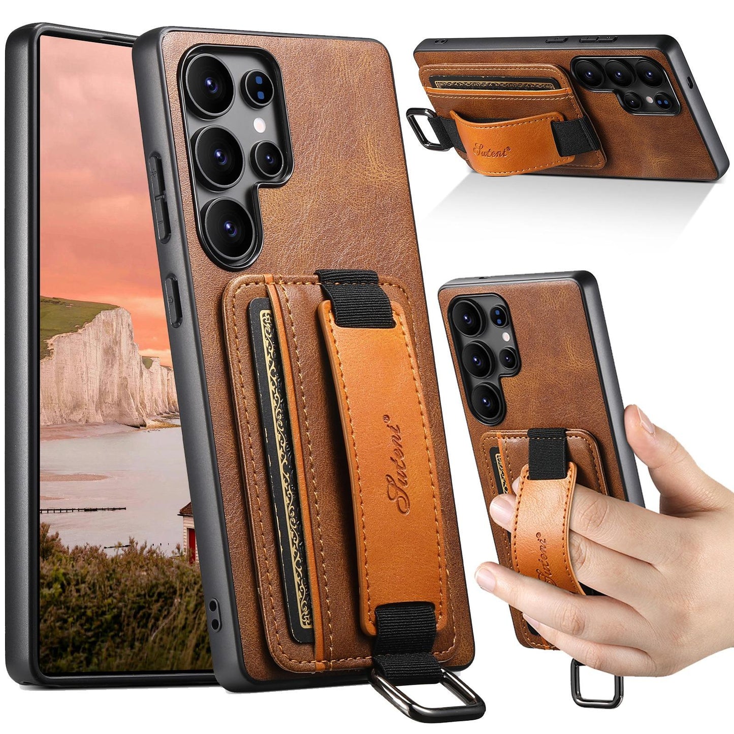 For Samsung S25 S24 S23 S22 Note20 Ultra Plus Phone Case, Smooth Surface Oil Wax Pattern Flip Elasticity Wallet Card Slot Wristband Leather Kickstand Shockproof Phone Case