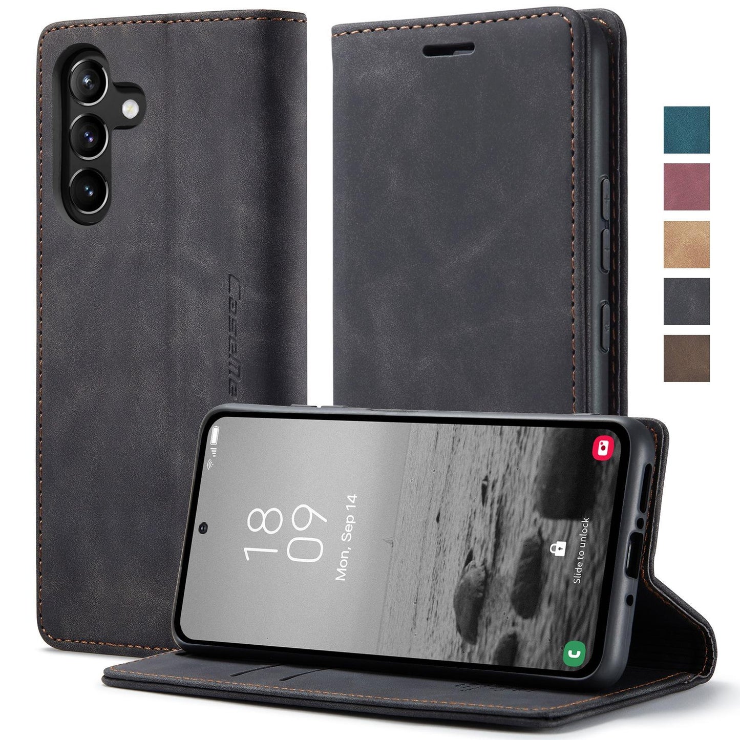 For Samsung S25Ultra S24 S23 S22 S21 Note20 Case With Card Holder, Matte Wallet Case For Women Men, Durable Faux Leather Kickstand Magnetic Clasp Shockproof Phone Case