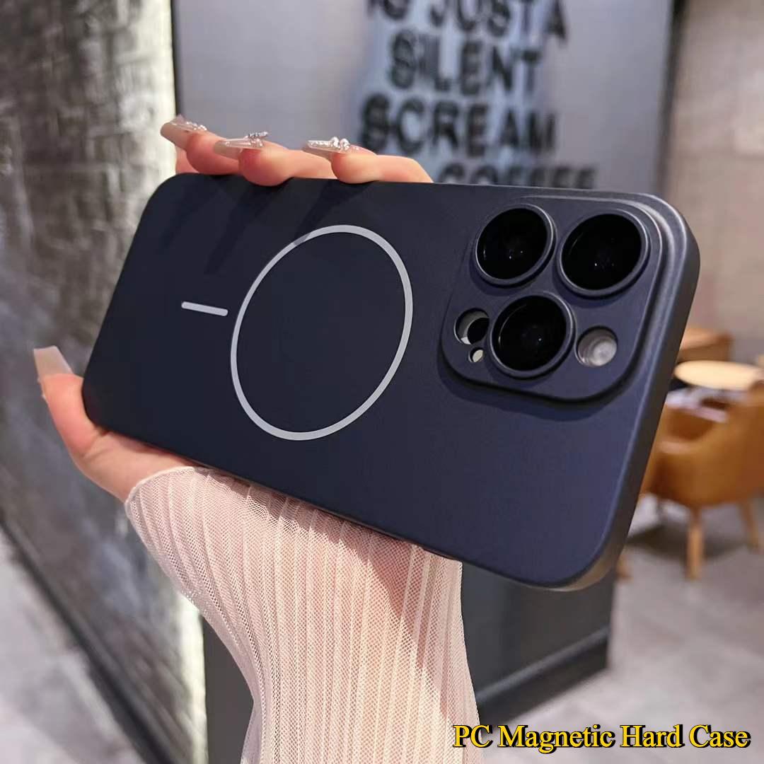 Slim Matte Fine Ring Metallic Glossy Strong Magnetic PC Phone Case For iPhone 16ProMax 16 15 14 13 12 11 Hand Feel Hard Full Cover