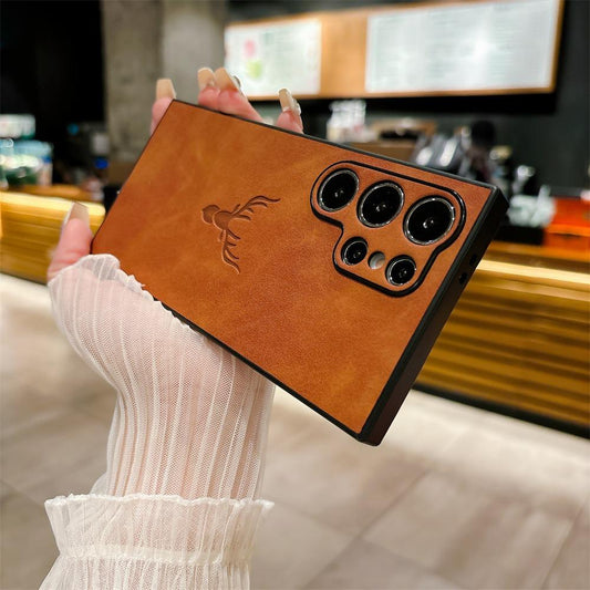 For Samsung S25Ultra S25Edge S24 S23 S22 S21 Note20 A16 A26 A36 A55 A56 Case, Deer Pattern Matte Suede Leather Shockproof Hard Phone Case