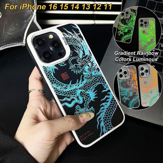 Gradient Color Luminous Dragon Phone Case For iPhone 16ProMax 16 15 14 13 12 11 Pro Max Plus Shockproof Protection Hard Full Cover
