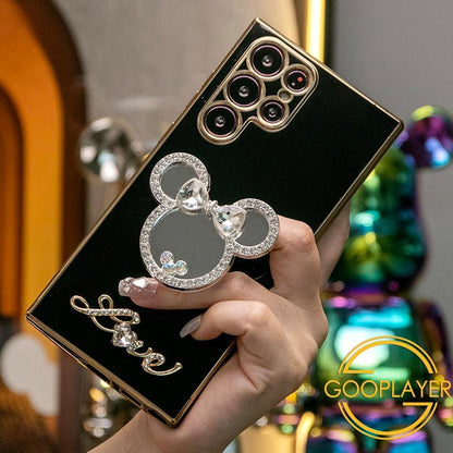 Mouse Head Mirror Pop Stand Kickstand Plating Phone Case For Samsung S25 S25Plus S25Ultra S24 S24FE S24Plus S24Ultra