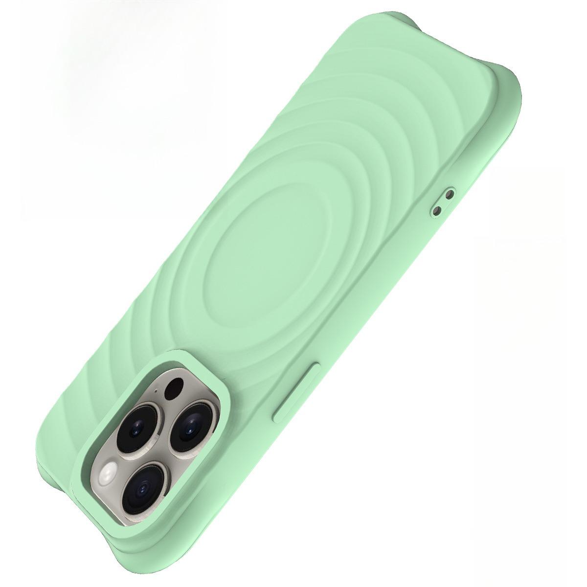 Matte Ripple Pattern Magnetic Silicone Phone Case For iPhone 16ProMax 16E 16 15 14 13 12 Skin Feel Heavy Duty Protection Shockproof Soft Full Cover