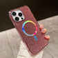 Luxury Rhinestone Glitter Plating Slim PC Strong Magnetic Phone Case For iPhone 16ProMax 15 14 13 Hard Support Wireless Charging Full Cover